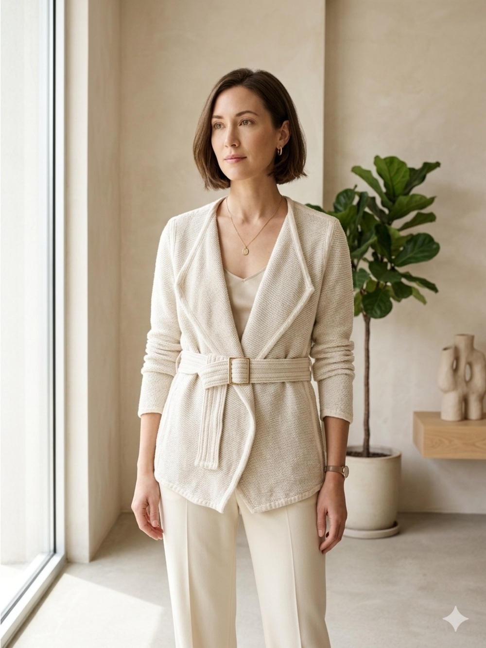 Vince Cream Cotton Linen Blend Belted Sweater Blazer Jacket - XS